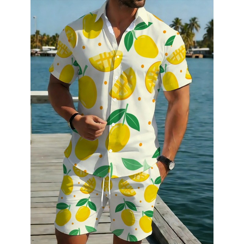 Short Linen Drawstring - Męski zestaw koszuli z krótkim rękawem