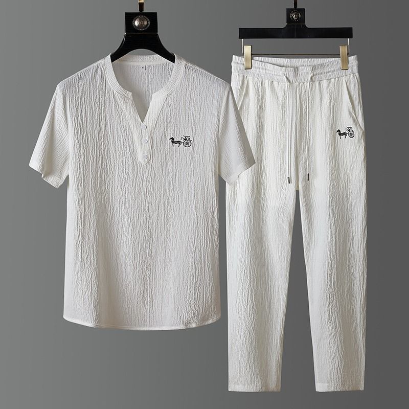 Short Linen Drawstring - Nowy Letni Modny Zestaw z Lnianą