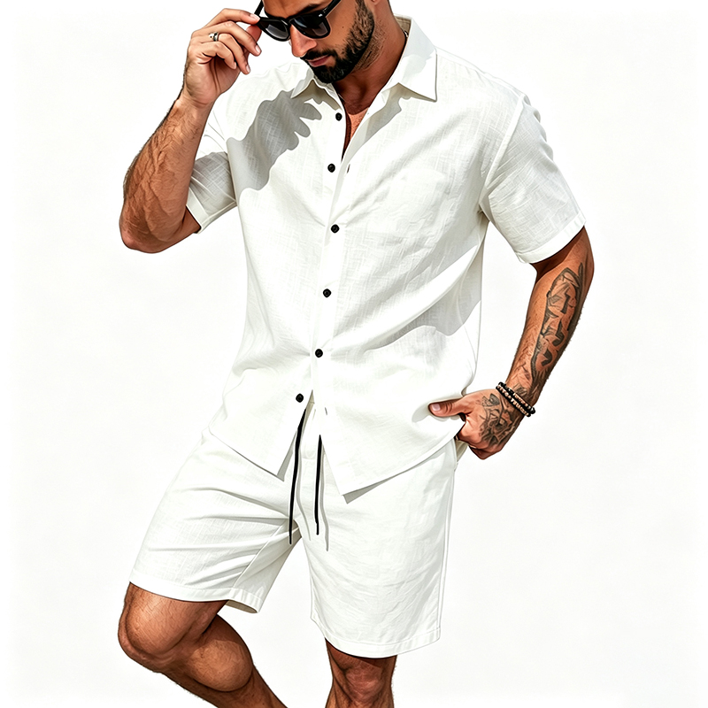 Męski lniany dwuczęściowy zest – Short Linen Drawstring recenzja i cena