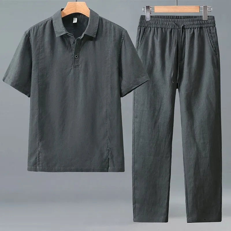 Męski letni lniany komplet dwu – Short Linen Drawstring recenzja i cena